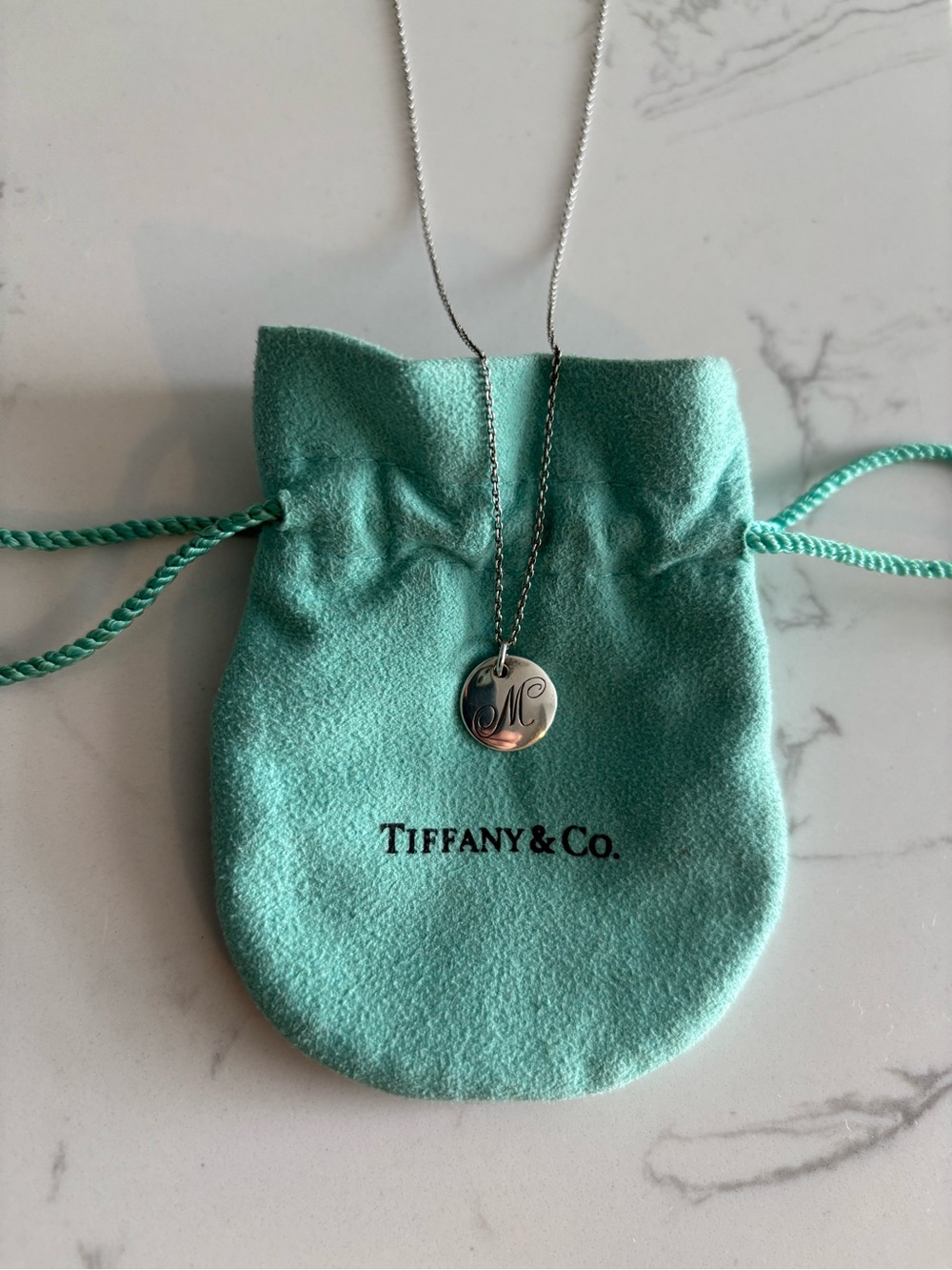 Tiffany & Co. Sterling Silver Monogram Disc Necklace - Aqua